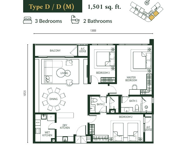 Type D floor plan — 1,501 sq.ft